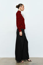 Red/Black Leopard High Neck Long Sleeve Blouse