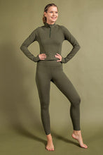 Olive Rib Brushed Mock Neckline Long Sleeves Top