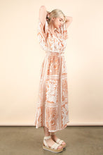 Taupe Printed V-neck Boho Midi Dress