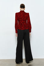 Red/Black Leopard High Neck Long Sleeve Blouse