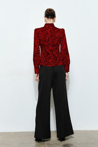 Red/Black Leopard High Neck Long Sleeve Blouse