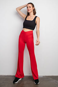 True Red V Waist Flared Yoga Pants With Pockets