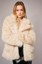 Light Taupe Shaggy Notch Collared Faux Fur Coat