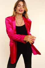 Magenta Velvet Collar And Lapel Blazer With Pockets