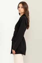 Black Up For The Day Belted Contrast Collar Blazer