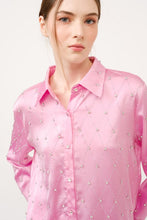 Pink Long Sleeve Rhinestones Embellished Shirt Top