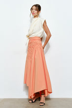 Lt.Coral Ruched Asymmetric Cotton Midi Skirt