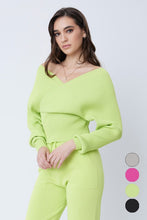 Neon Green Knit Long Slv Top And Jogger Pants Set