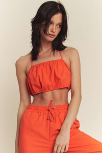 Orange Linen Halter Tie Top With Matching Pants Set