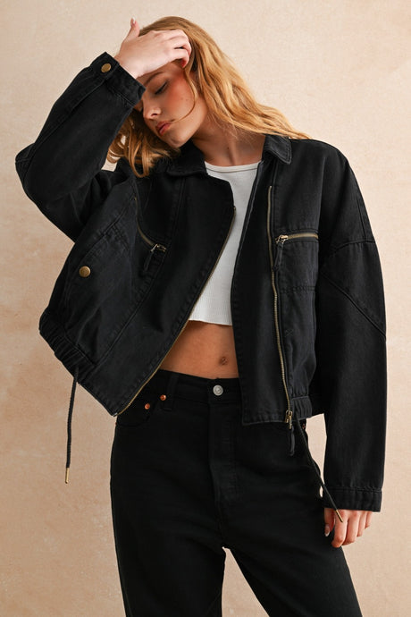 Black Cotton Moto Style Jacket