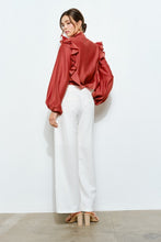 Spice Soft Wool Blouse With Bow Tie & Pearl Buttons
