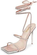 Nude Women Lace Up Rhinestone High Heel Sandals