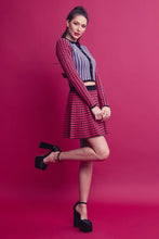 Pink Multi Knit Houndstooth Colorblock Cardigan Skirt Set