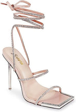 Nude Women Lace Up Rhinestone High Heel Sandals