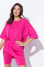 Fuchsia Knit Oversize Tee Shirt An Shorts Casual Biker Set