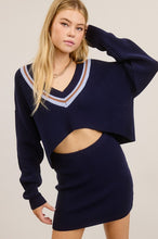 Navy Preppy Two-Piece Contrast Stripe Knit Set