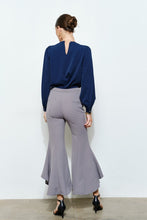 Grey Draped Ruffle High-low Flare Pants