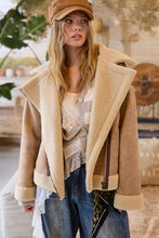 Taupe Contrast Detail Faux Fur Moto Jacket