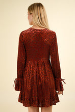 Rust Leopard Velvet Ruffled Holiday Mini Dress