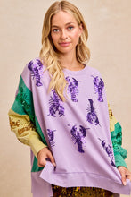 Mardi Gras Sequin Crawfish Washed Mardi Gras Sweatshirt Top