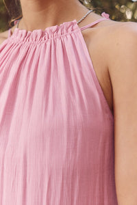Pink Halter Neck Ruffled Maxi Dress