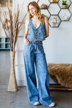 Med Wash Western Denim Vest And Wide Pant Set