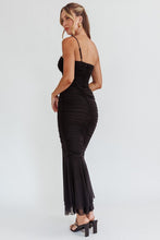 Black One Shoulder Knit Ruched Detail Maxi Dress