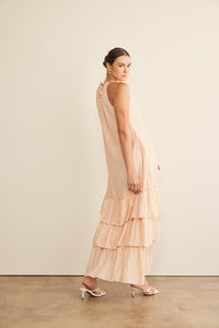 Peach Halter Neck Ruffled Maxi Dress