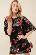 Black/Red VALENTINES DAY Heart Print Sequin Tunic Top