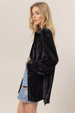 Black Oversized Velvet Button-Up Shirt Jacket
