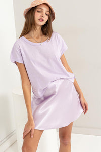 Lavender Skater Satin Mini Skirt