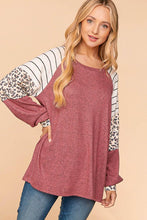 Mauve/Ivory/Black Soft Brushed Leopard Color Block Knit Top