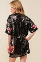 Black/Red VALENTINES DAY Heart Print Sequin Tunic Top