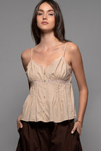 Khaki Romantic Lace Trim Woven Tank Top