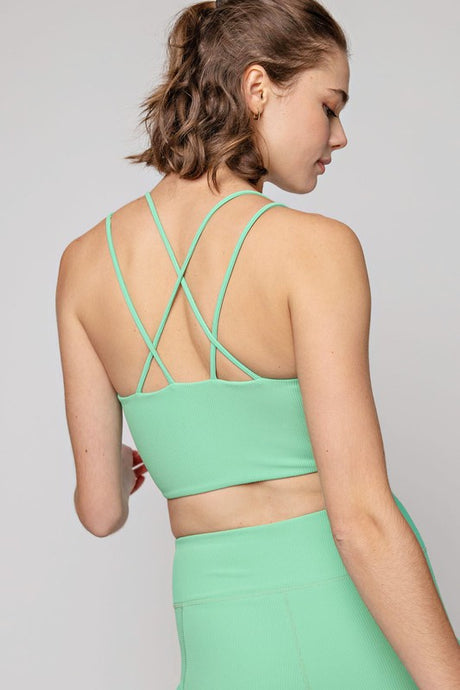 Digital Green Plus Size Nylon Rib Sports Bra