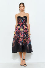 Black Sweetheart Strapless Floral Midi Dress