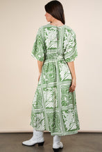 Green Printed V-neck Boho Midi Dress