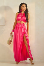 Pink Sleeveless Front Cutout With Tie Maxi Slit Dress