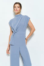 Cornflower Blue High Neck Draped Waist Cap Sleeve Jumpsuit