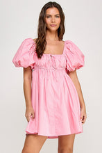 Pink Square Neck Bubble Sleeve Mini Dress