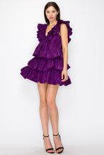 Purple Ruffled Tiered Taffeta Mini Dress