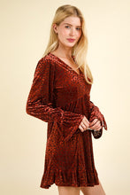Rust Leopard Velvet Ruffled Holiday Mini Dress