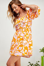 Orange Multi Open Tie Back Balloon Sleeve Sweatheart Dress