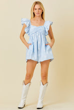 Light Blue Ruffle Shoulder Shirring Babydoll Romper