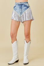 Rhinestone With Metallic Fabric Denim Shorts