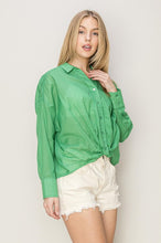 Green Cotton Voile Twisted Hem Shirt