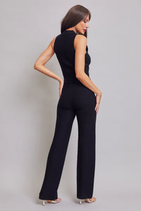 Black Knit Sleeveless Collar Top And Pants Set
