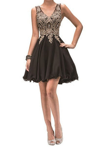 Black/Gold Short Dress Accented With Gold Lace