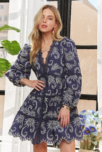Navy Puff Sleeve Floral Dress