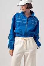 Blue Retro Sport Cropped Track Jacket
